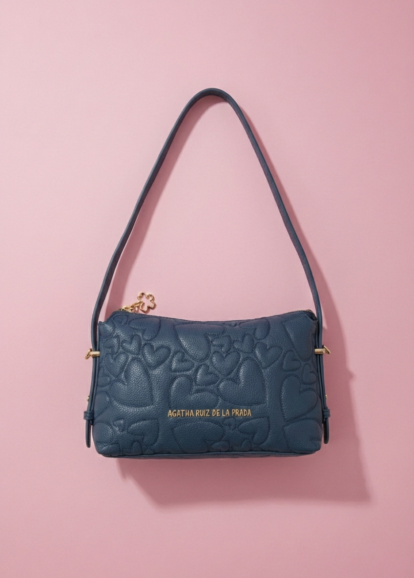 Bolso baguette Agatha Ruiz de la Prada con bordado de corazones azul Bolso baguette elegante con piel vegana de tacto suave