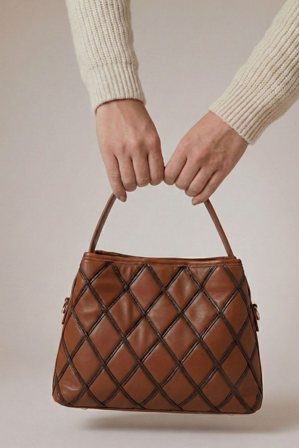 bolso piel vegana rombos camel NOCO