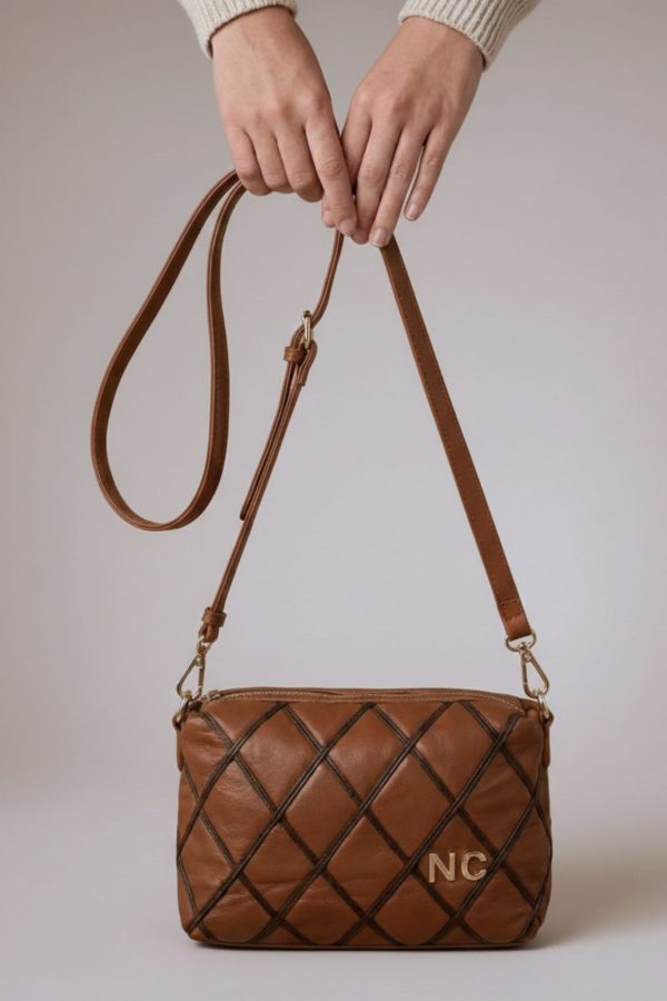 Bandolera piel vegana rombos NOCO camel
