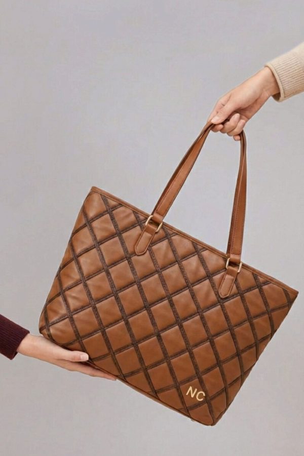 Bolso shopper piel vegana rombos camel