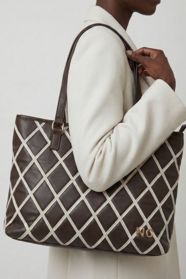 Bolso shopper piel vegana rombos marron chocolate NOCO