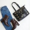 Bolso shopper grande con logo NC dorado chocolate