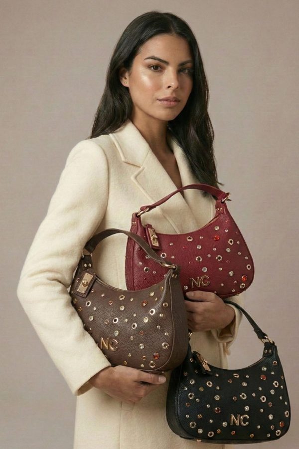 Bolso góndola pequeño con pedrería frontal