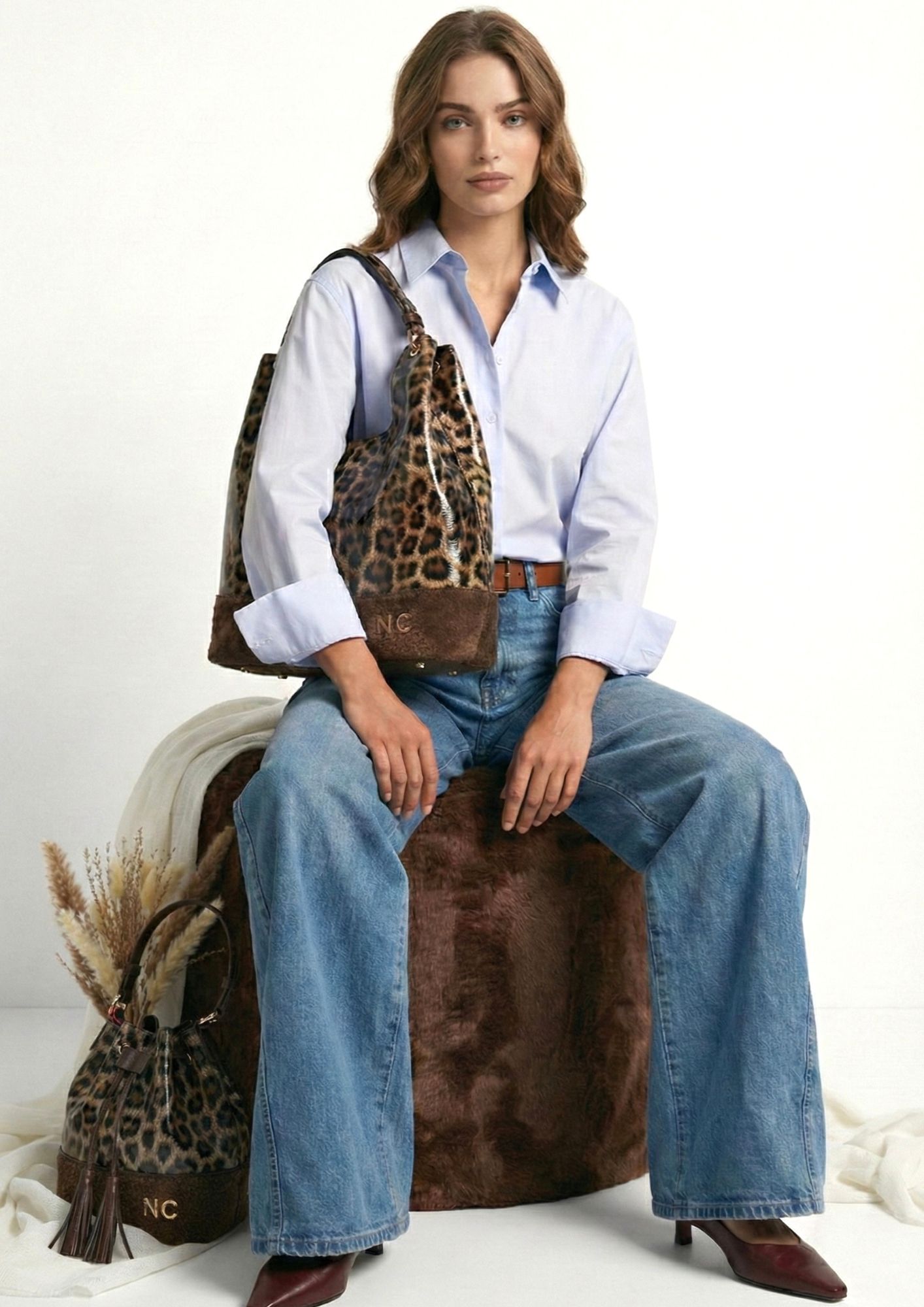 Bolso hobo amplio estampado animal leopardo Bolso animal print efecto cuarteado