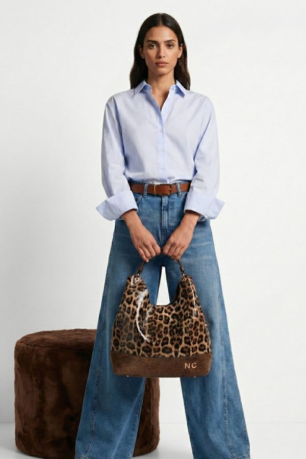 Bolso hobo amplio estampado animal leopardo