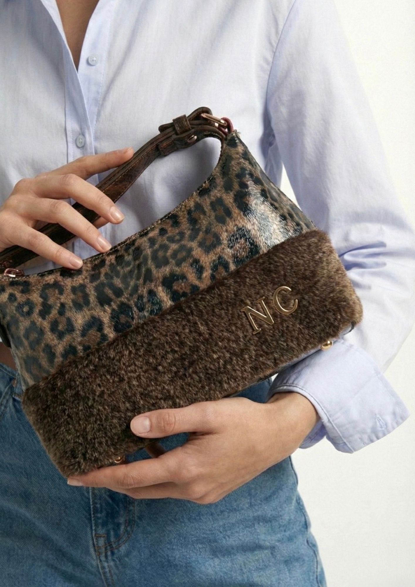 Bandolera leopardo con correa larga NOCO Bolso baguette de hombro mujer