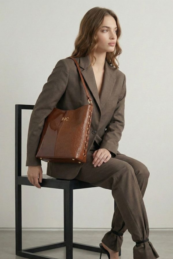 Bolso hobo bimaterial para mujer