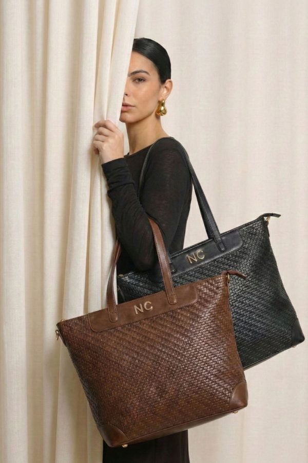 Bolso tote vertical trenzado para mujer