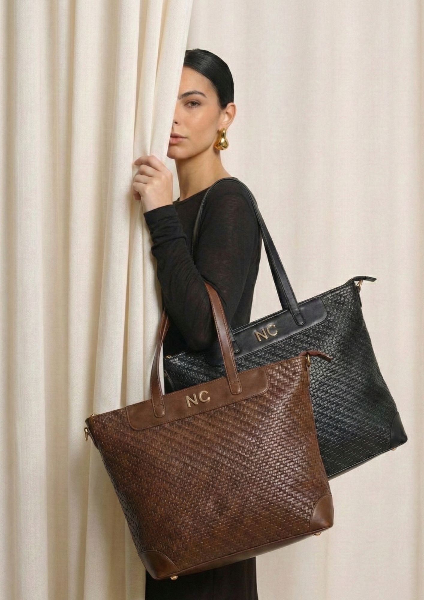 Tote amplio efecto trenzado NOCO Bolso tote vertical trenzado para mujer