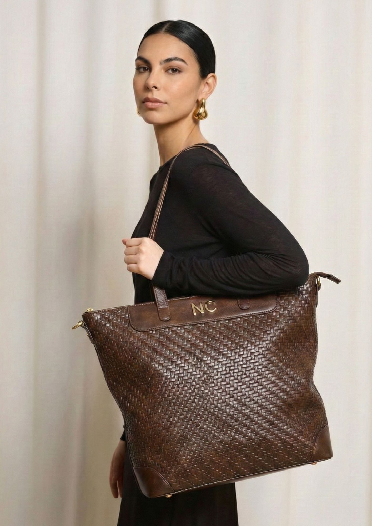 Tote con bolsillo trasero con cremallera chocolate Bolso grande elegante para diario