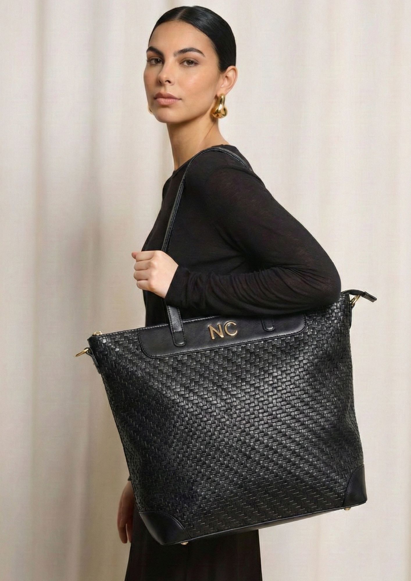 Bolso vertical negro de piel sintética Tote amplio efecto trenzado NOCO negro