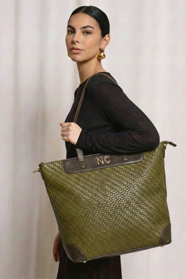 Bolso tote vertical trenzado para mujer