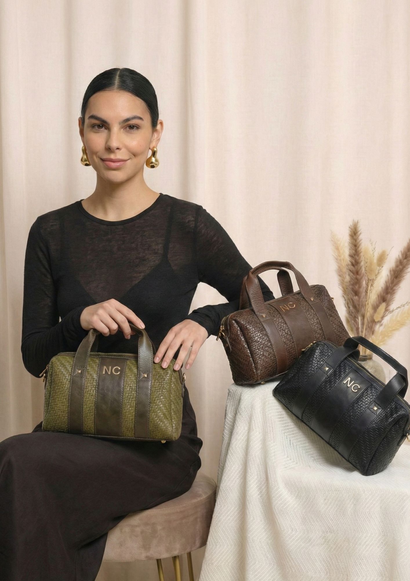 Bolso mediano efecto trenzado NOCO Bolso bowling trenzado para mujer