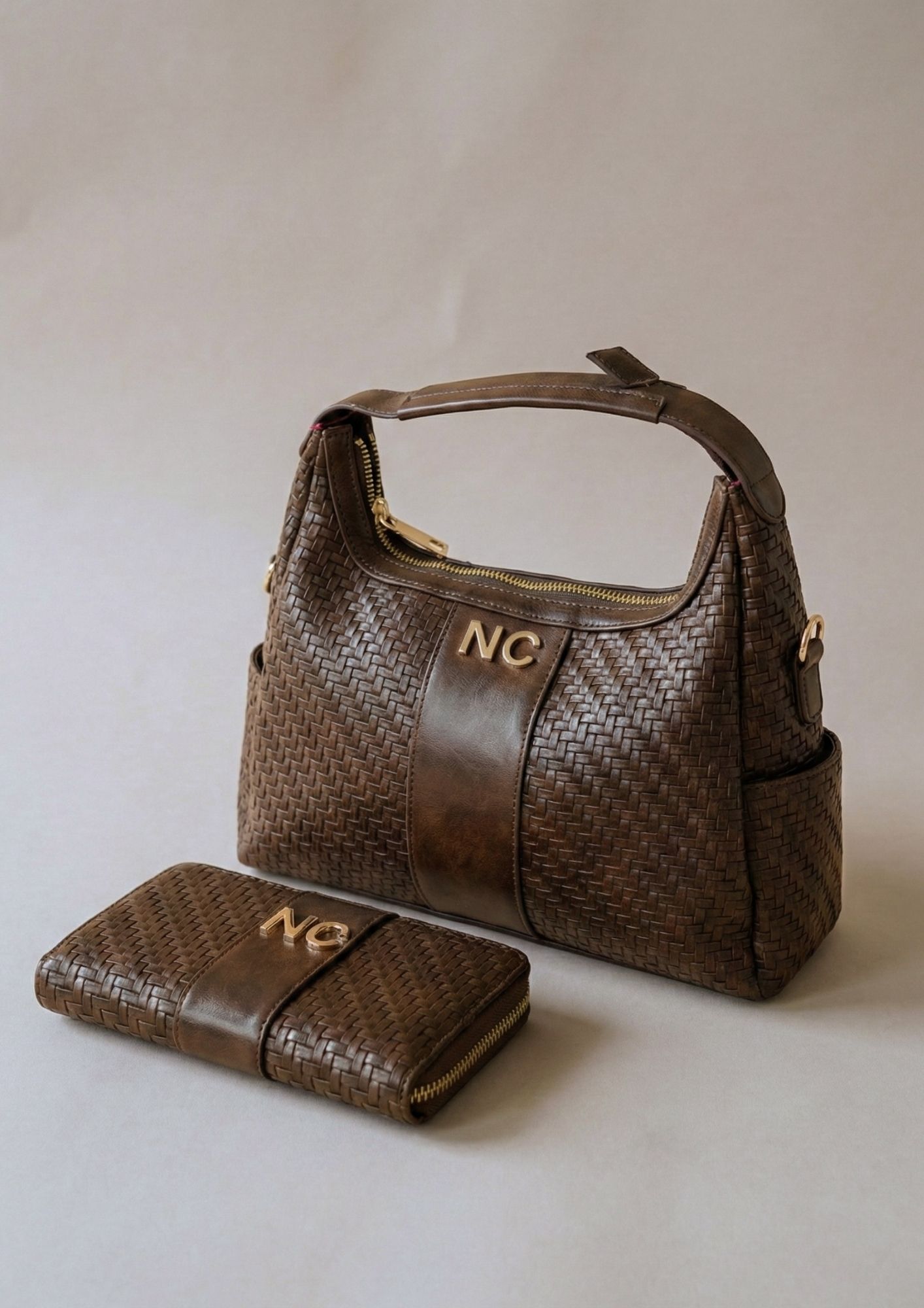 Bolso baguette efecto trenzado NOCO Bolso góndola trenzado para mujer chocolate