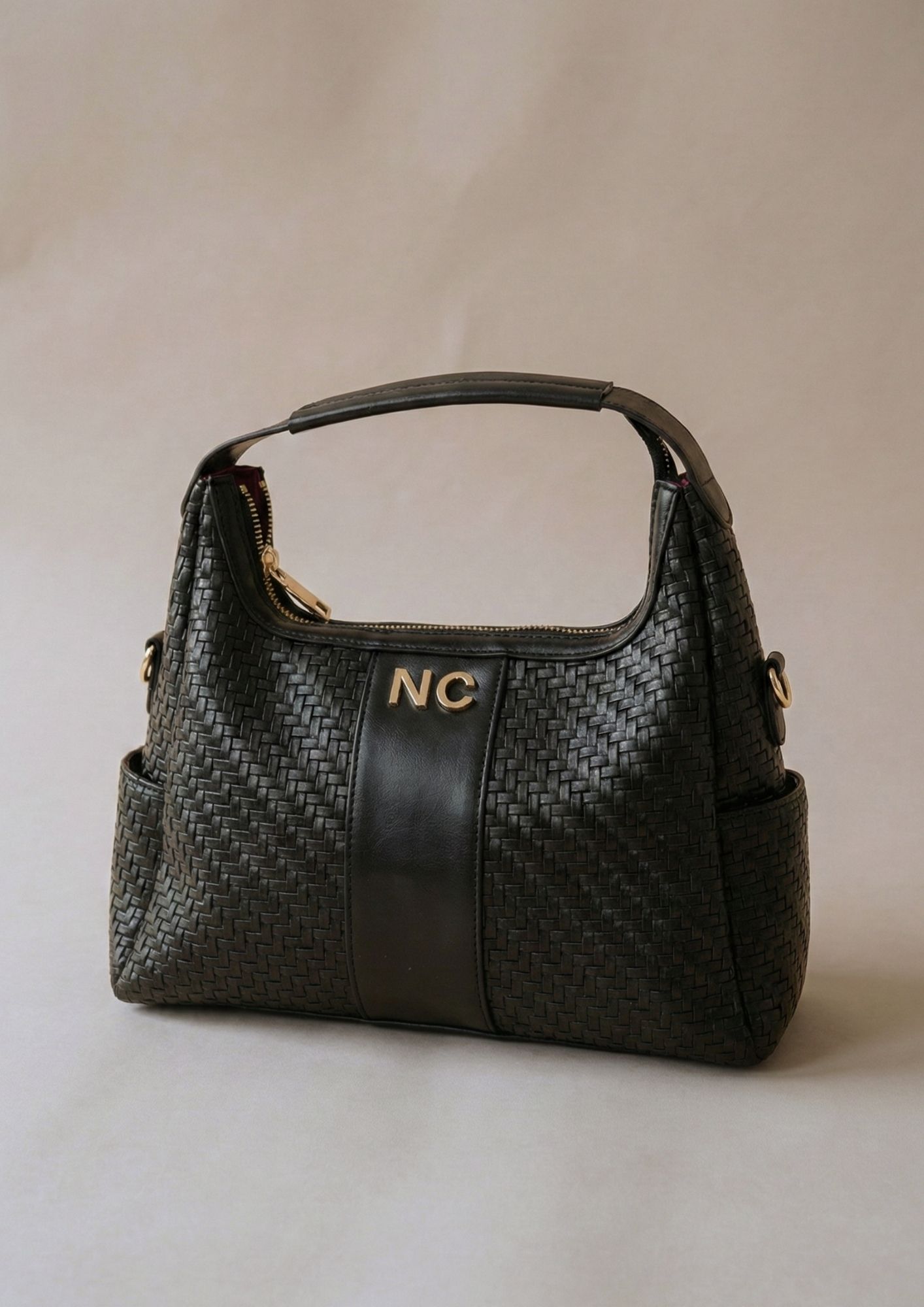 Bolso baguette efecto trenzado NOCO negro Bolso góndola trenzado para mujer negro
