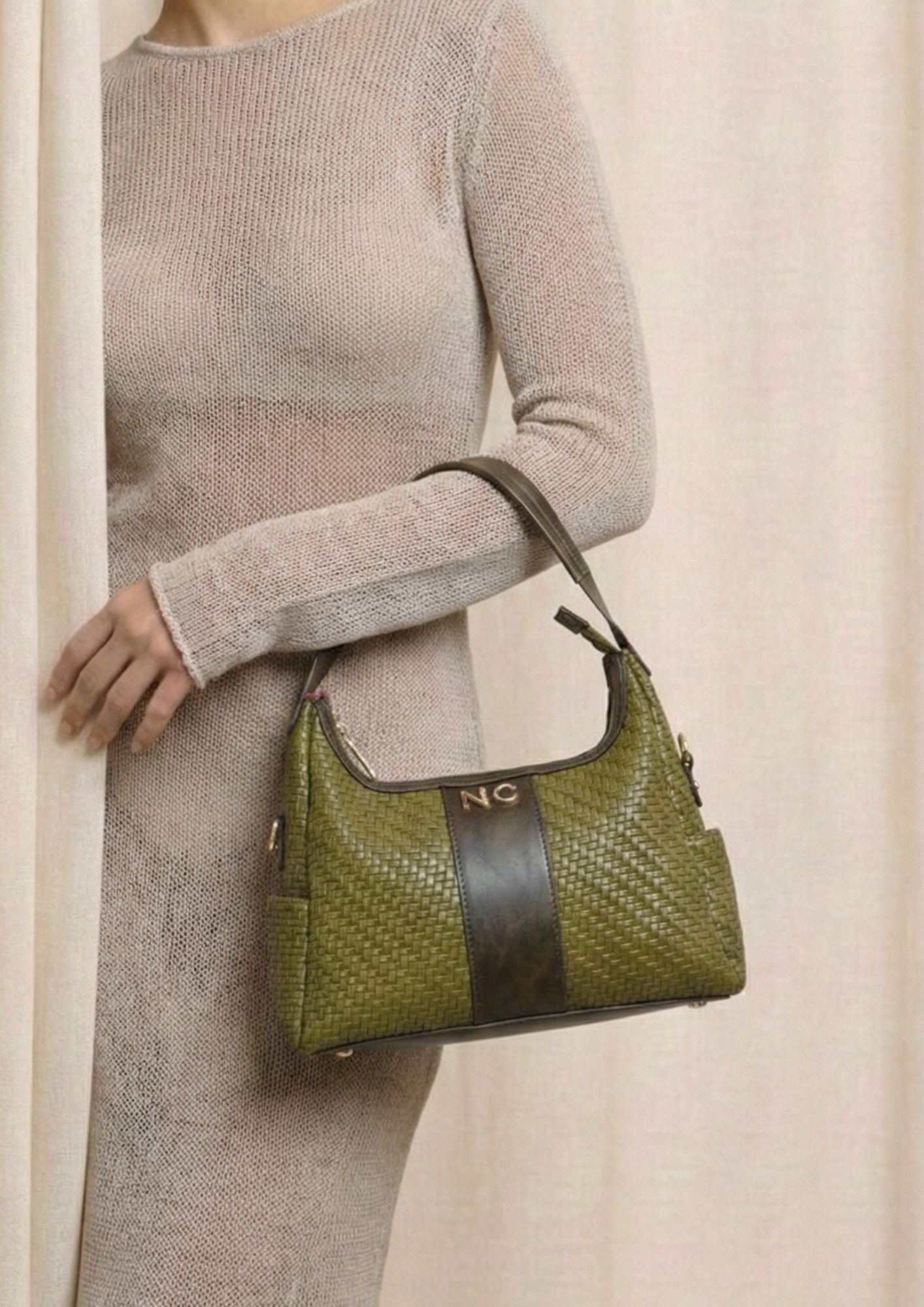 Bolso mediano elegante de hombro Bolso verde kaki elegante y cómodo
