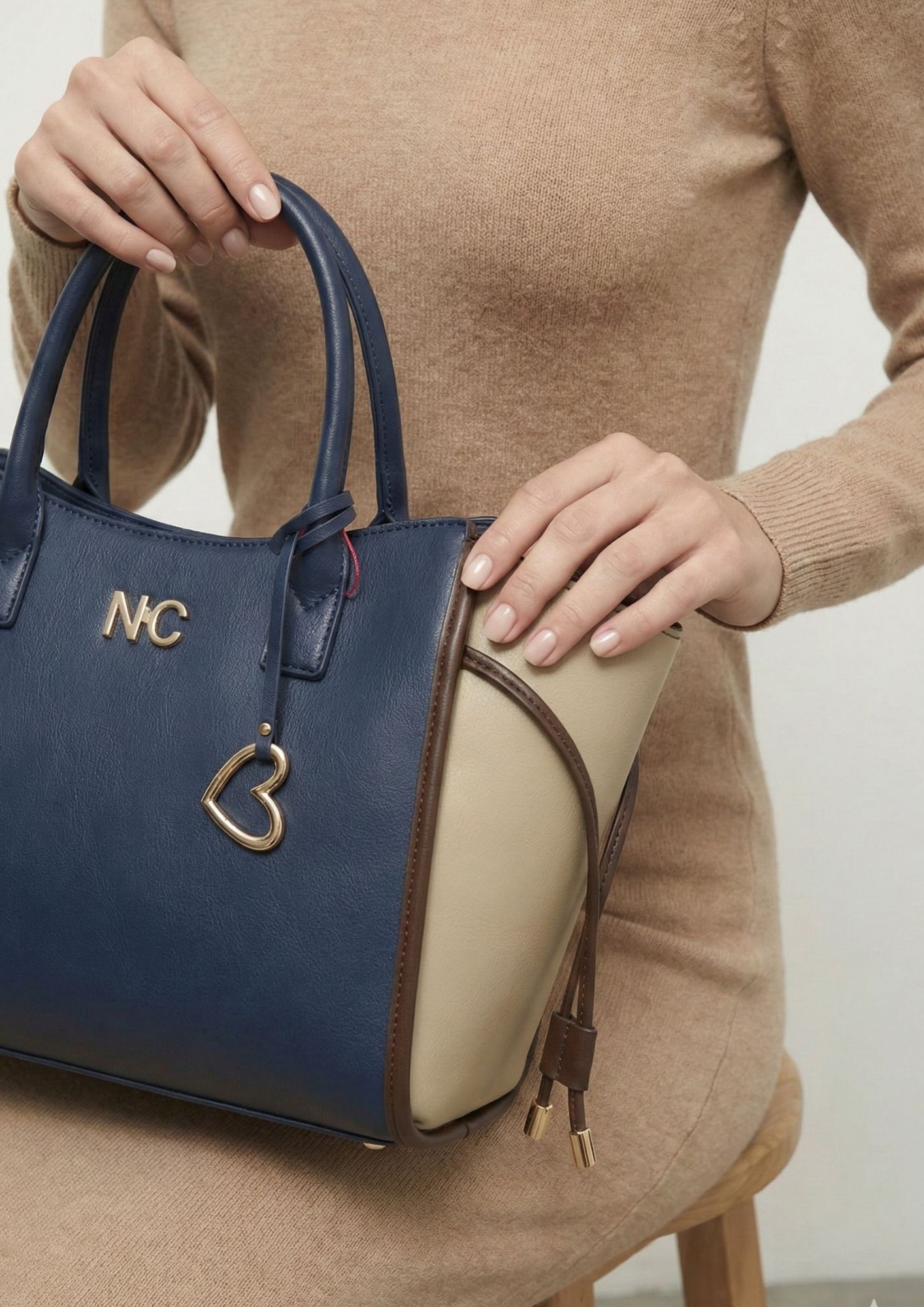 Shopper tricolor para mujer Bolso elegante con correa larga
