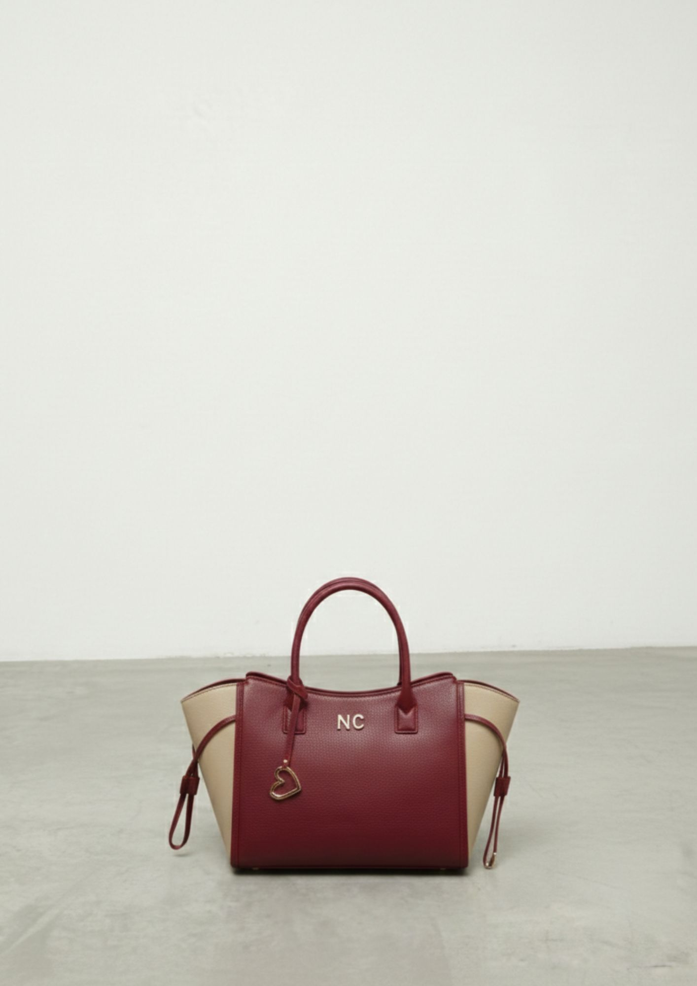 Bolso beige camel y rojo elegante Vista frontal shopper tricolor NOCO