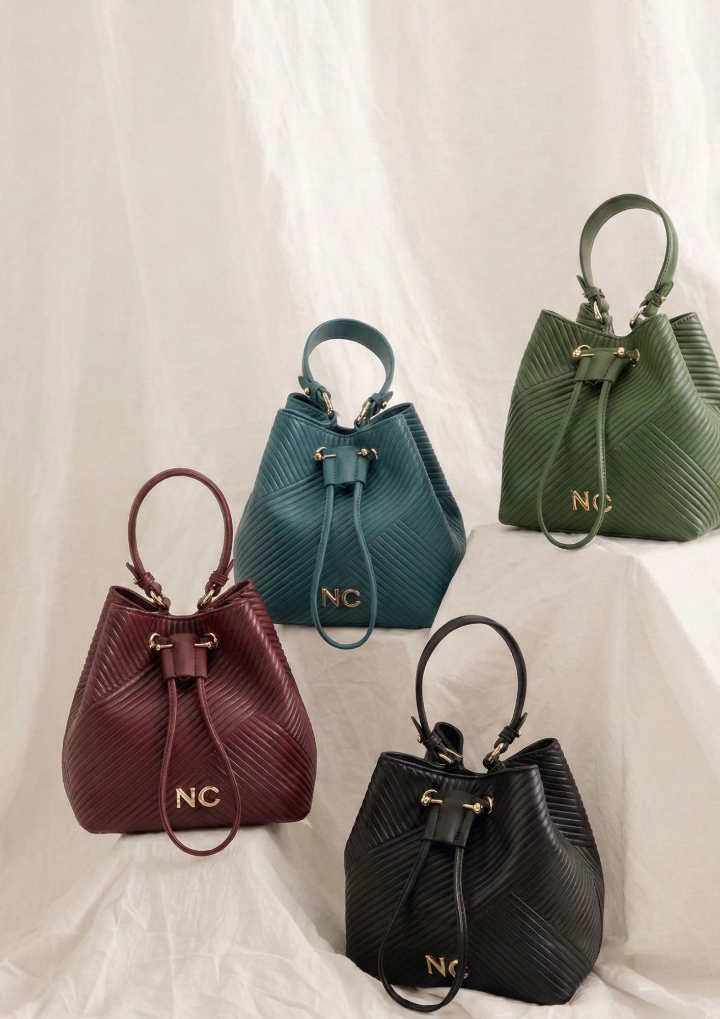 Bolso sofisticado con logo NC dorado NOCO Bolso con cierre de cordón delantero 4 colores