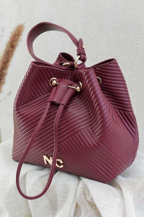 Bolso bombonera grabado para mujer granate