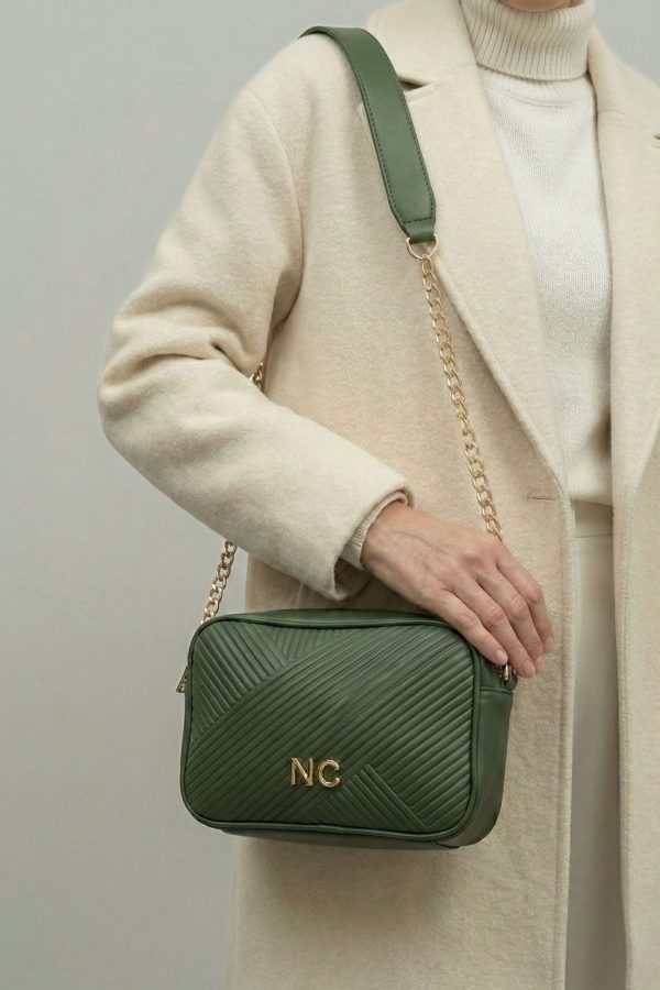 Bolso elegante piel sintética grabada verde
