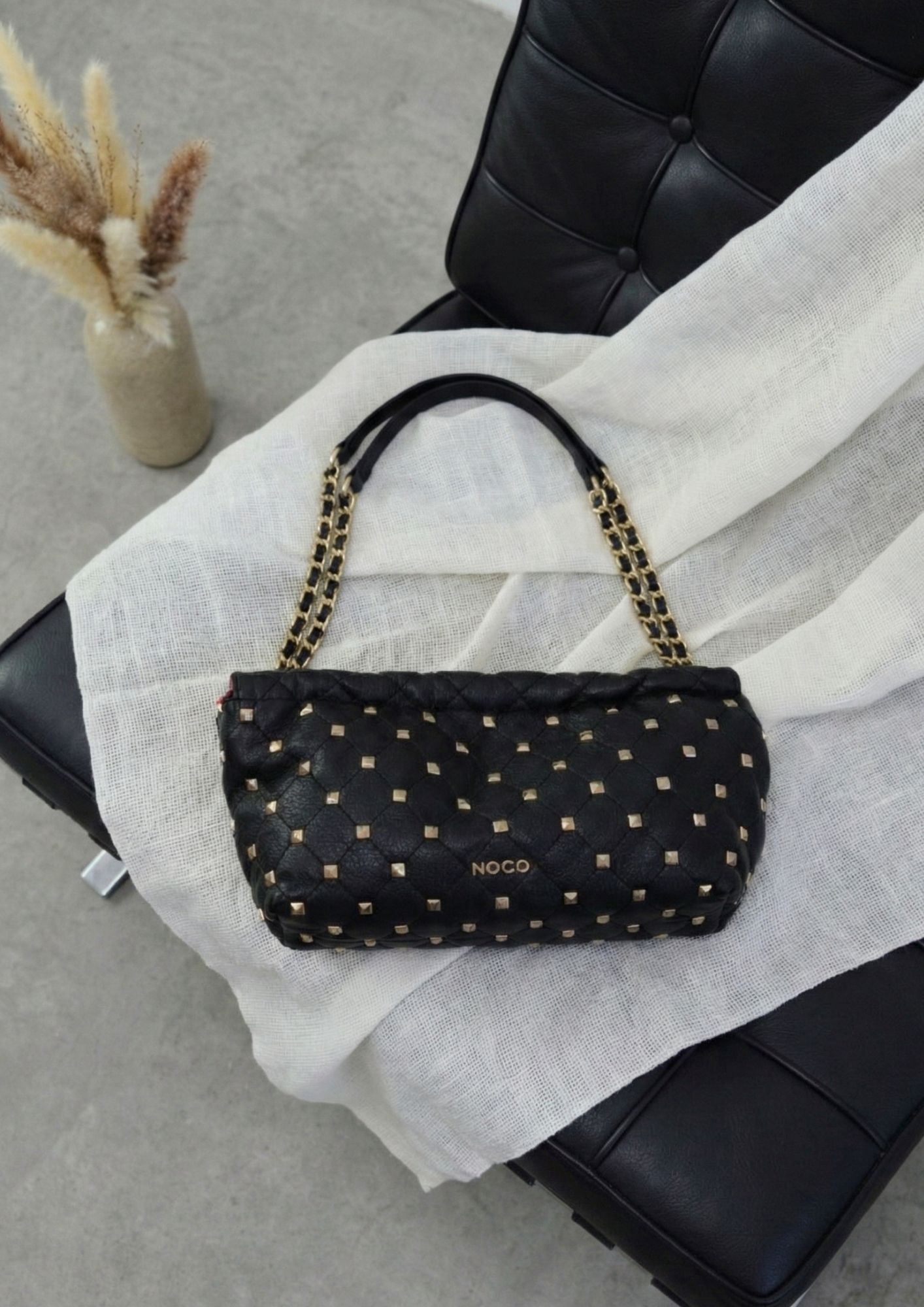 Tachuelas cuadradas en bolso NOCO negro Baguette alargado elegante mujer NOCO negro