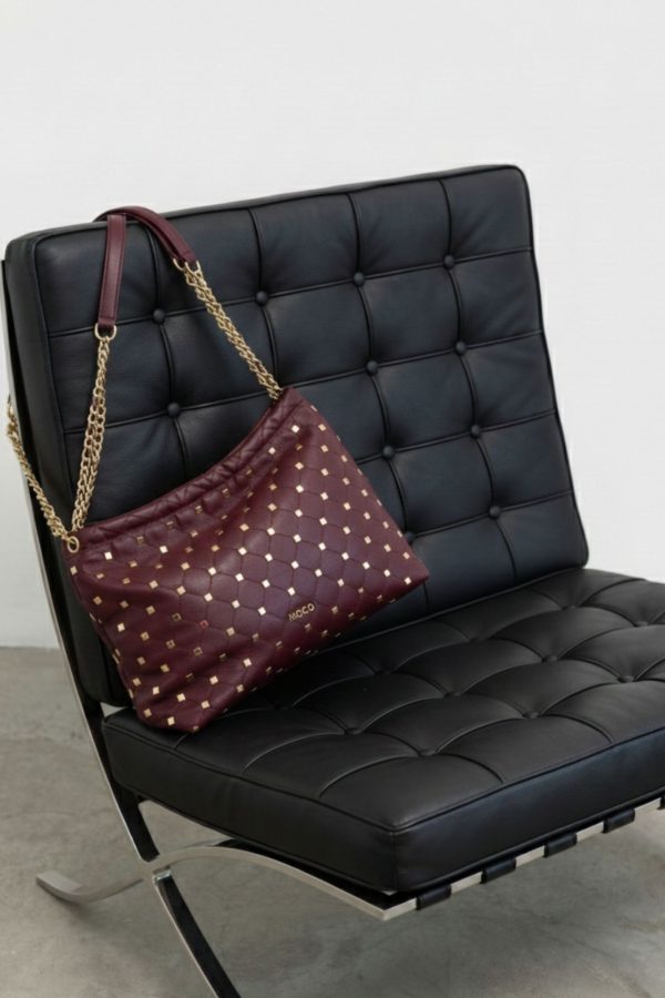 Bolso elegante con doble cadena hombro granate y negro