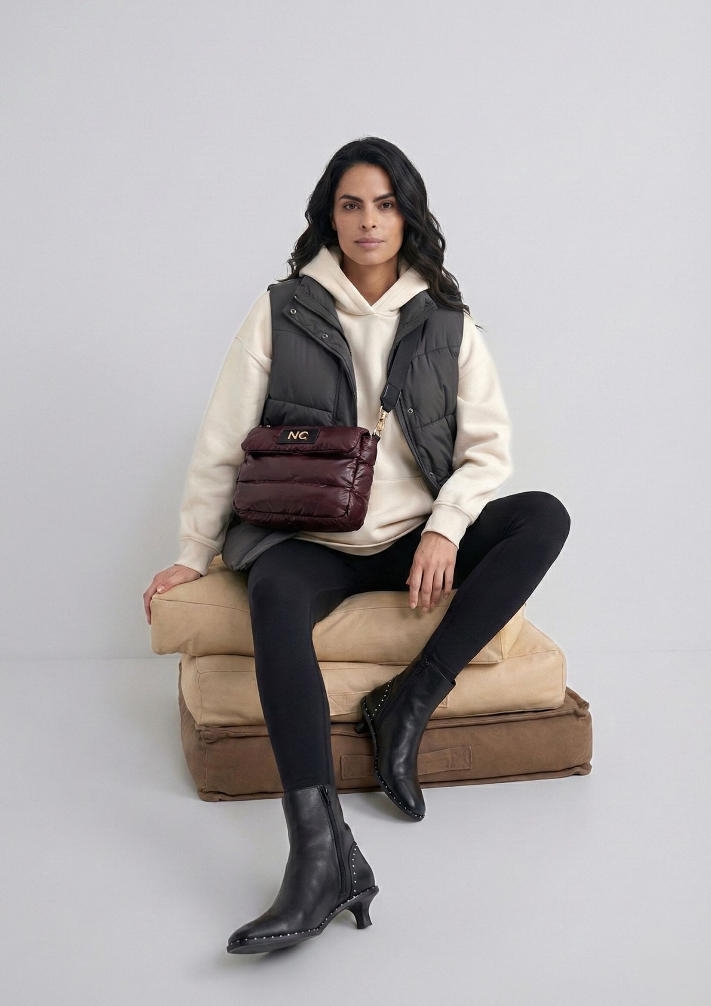 Bolso cuadrado impermeable NOCO Bandolera acolchada ultraligera para mujer granate