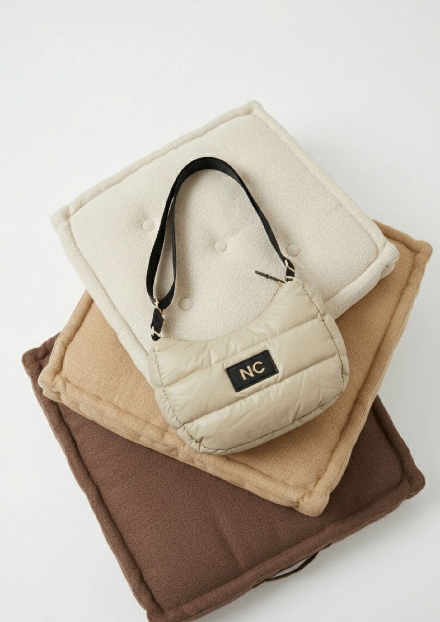 Bolso amplio impermeable NOCO Bandolera ovalada acolchada para mujer beige
