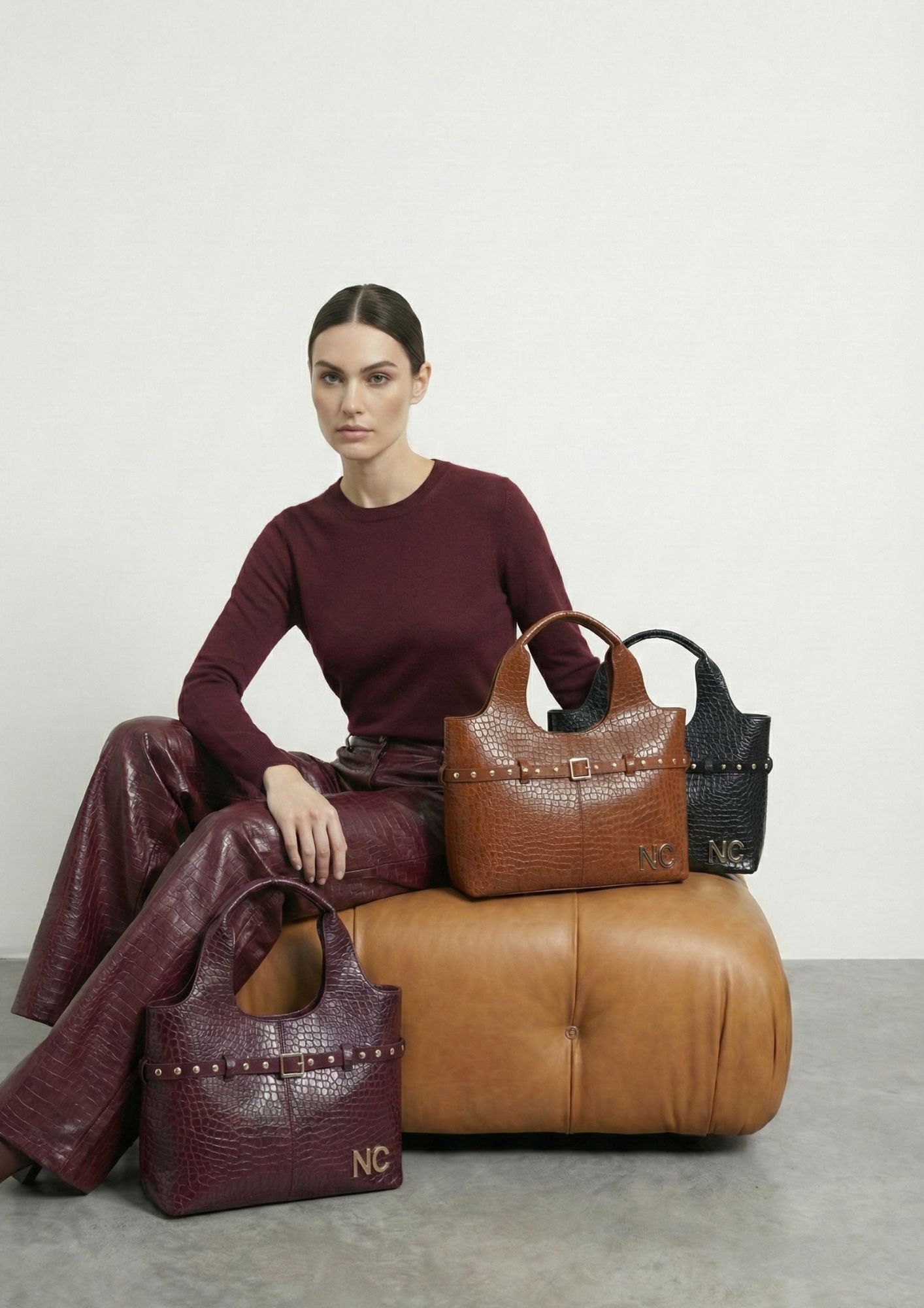 Diseño elegante shopper NOCO Vista frontal shopper cocodrilo mate