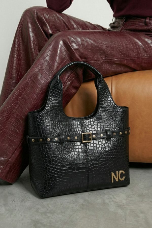 Shopper con detalle cinturón terciopelo negro