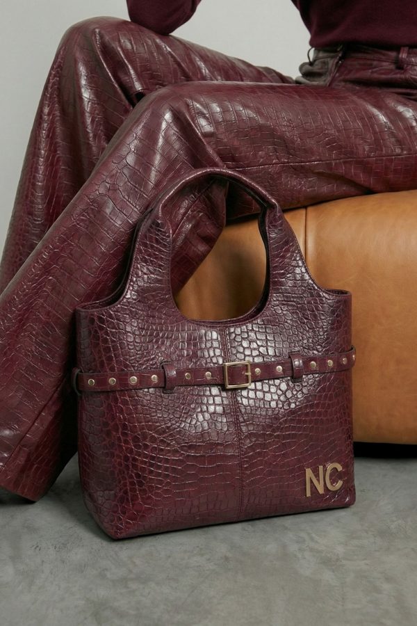Shopper cocodrilo mate para mujer granate