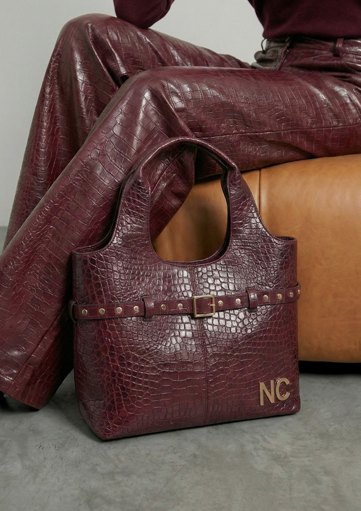 Bolso elegante efecto cocodrilo NOCO Shopper cocodrilo mate para mujer granate