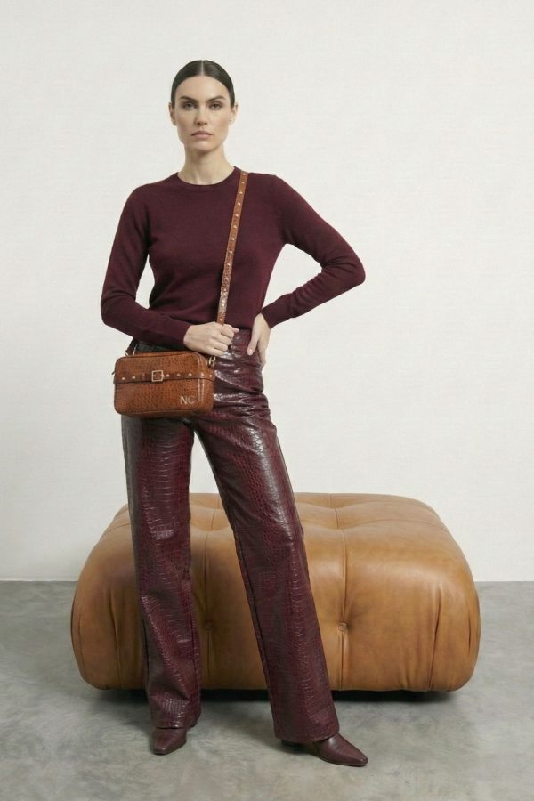 Bandolera cocodrilo mate para mujer camel