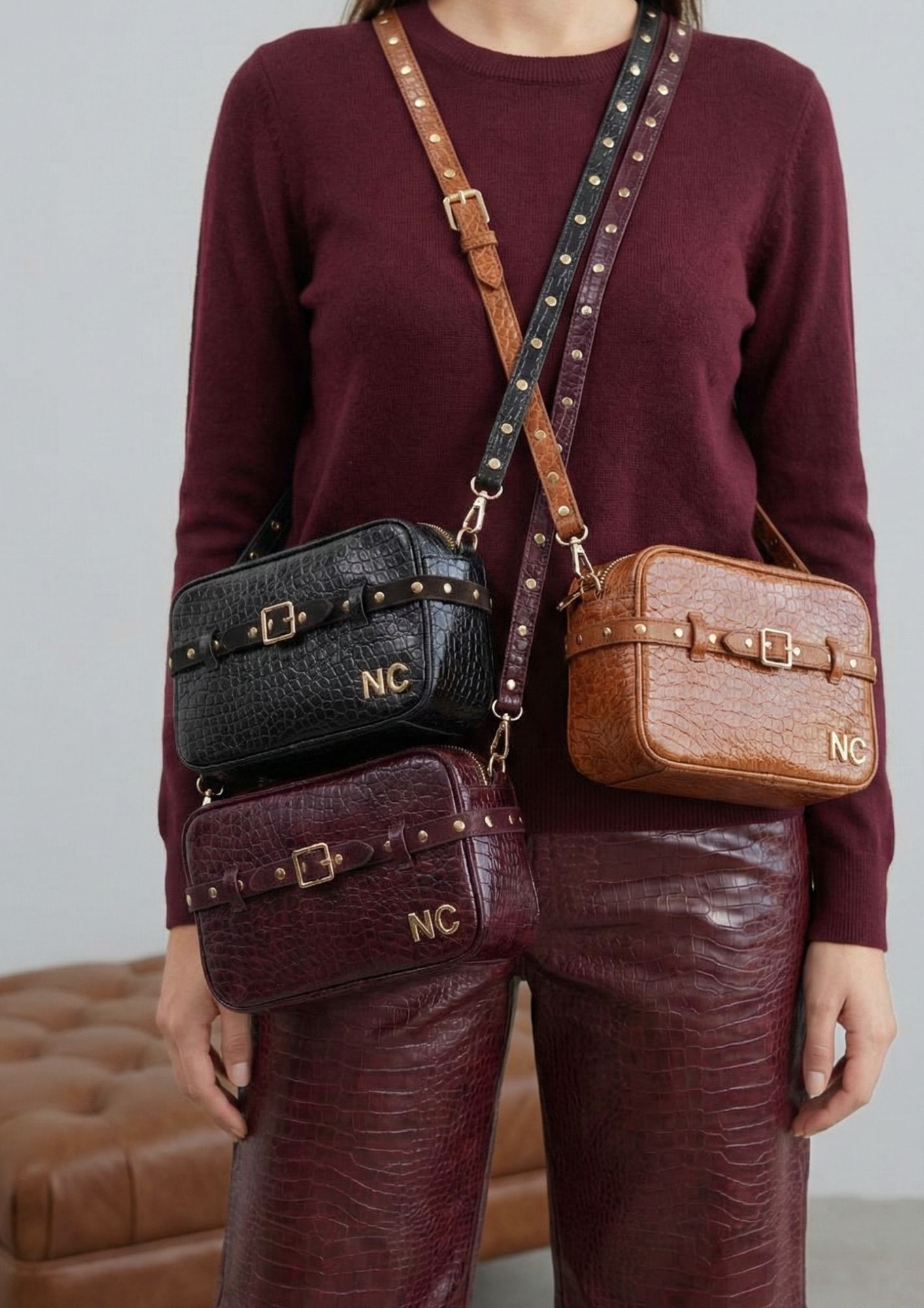Bolso elegante para diario mujer Vista frontal bandolera cocodrilo mate NOCO