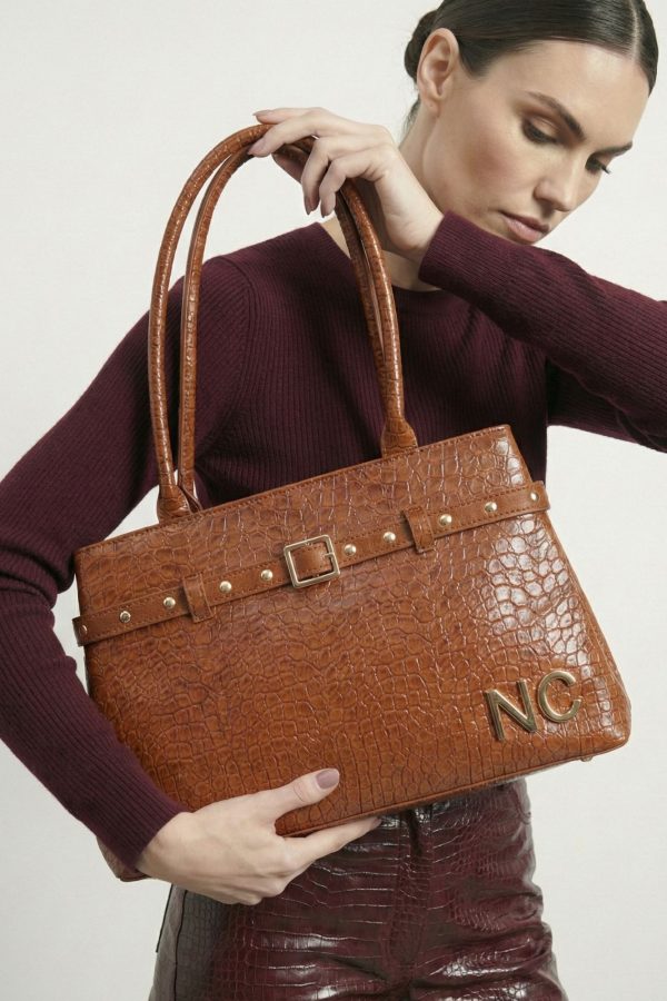 Shoulder bag efecto cocodrilo mate camel