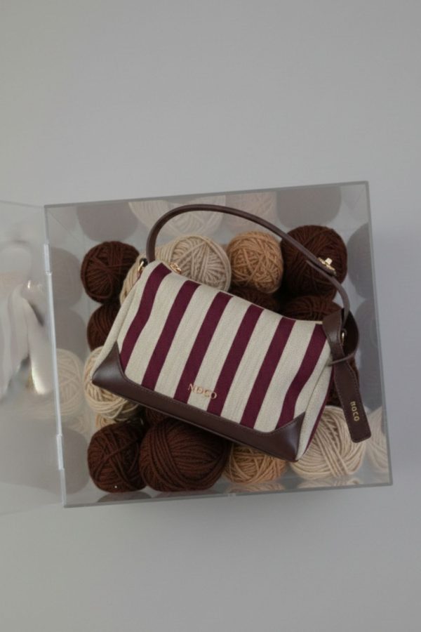 Bolso knit crema y granate