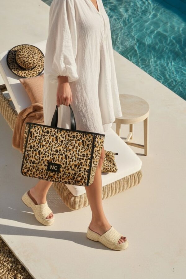 Shopper rafia leopardo