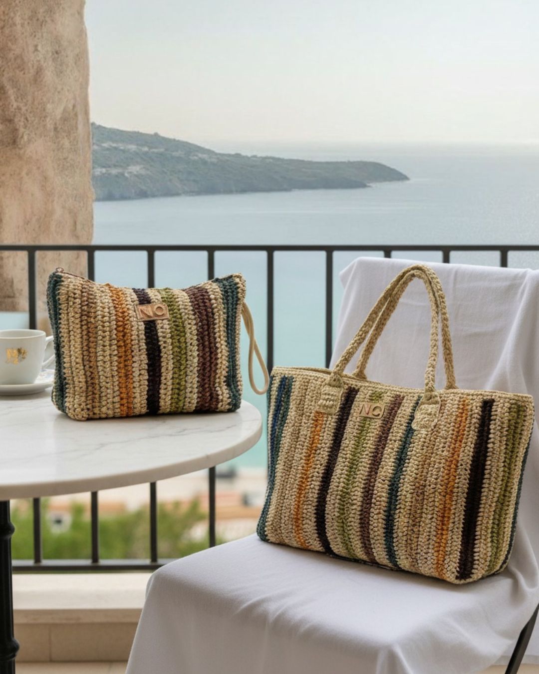 Shopper rafia handmade Shopper Noco de rafia con lineas hecho a mano