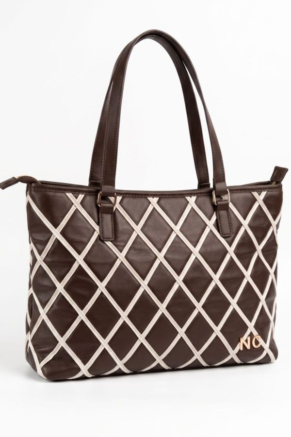Bolso shopper piel vegana rombos chocolate
