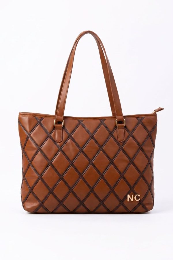 Bolso shopper piel vegana rombos camel