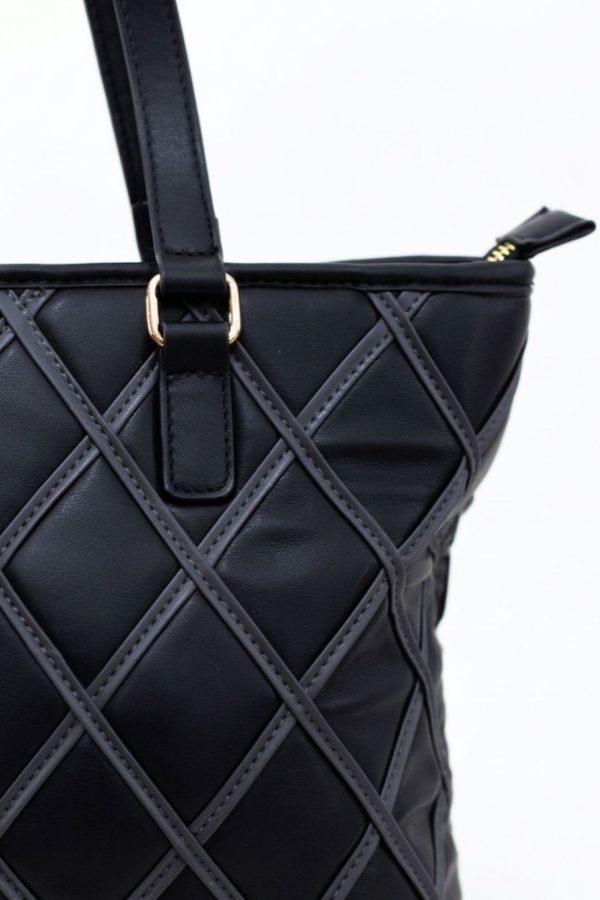 Bolso shopper piel vegana rombos negro detalle