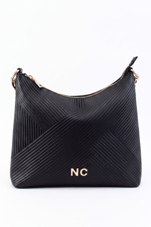 Bolso hobo grabado para mujer negro