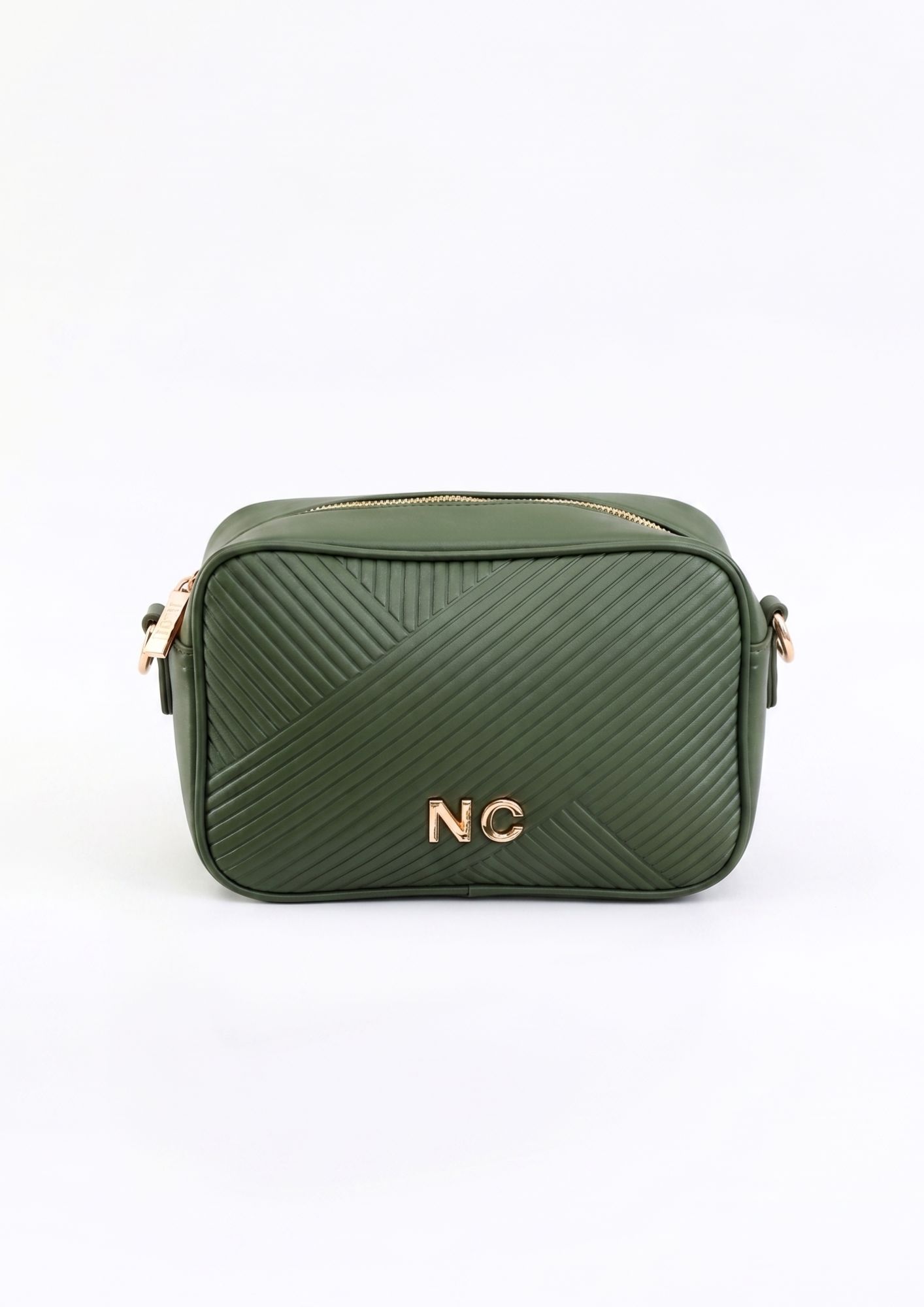 Vista frontal bandolera rectangular NOCO verde Bandolera efecto plisado mujer NOCO