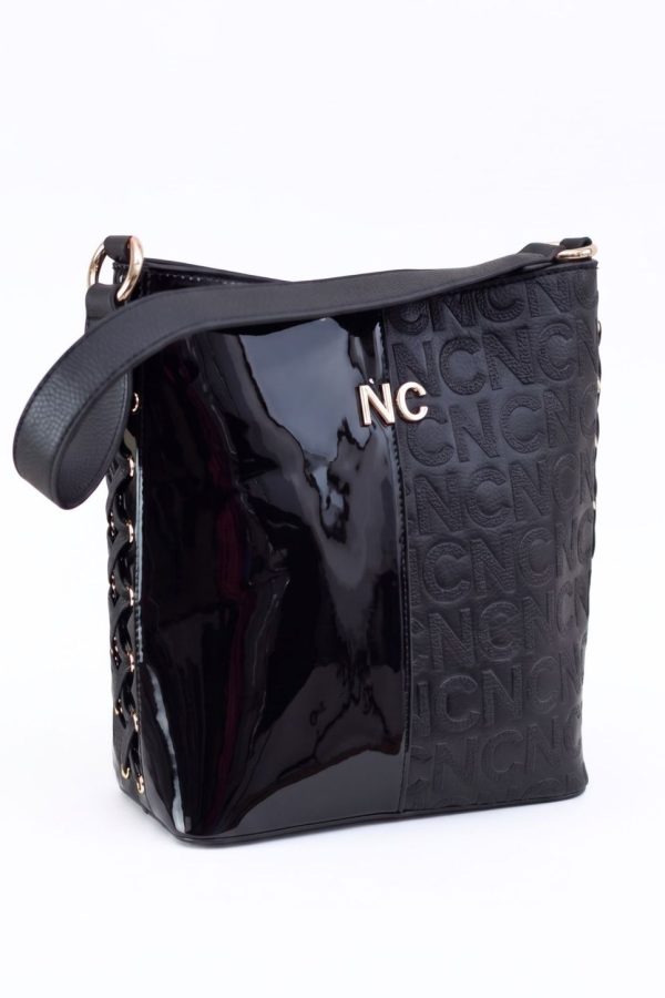 Bolso hobo bimaterial para mujer negro