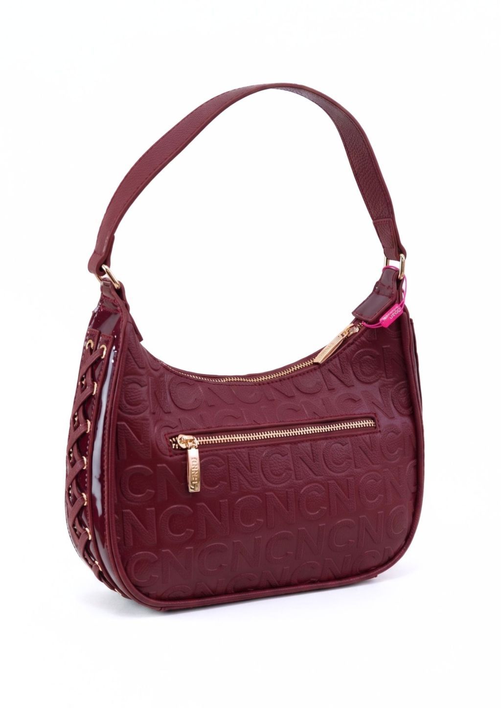 Bolsillo trasero con cremallera bolso granate Diseño bimaterial con textura y brillo