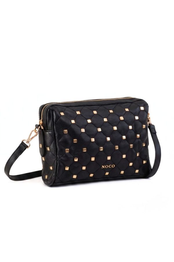 Vista frontal bandolera elegante negro