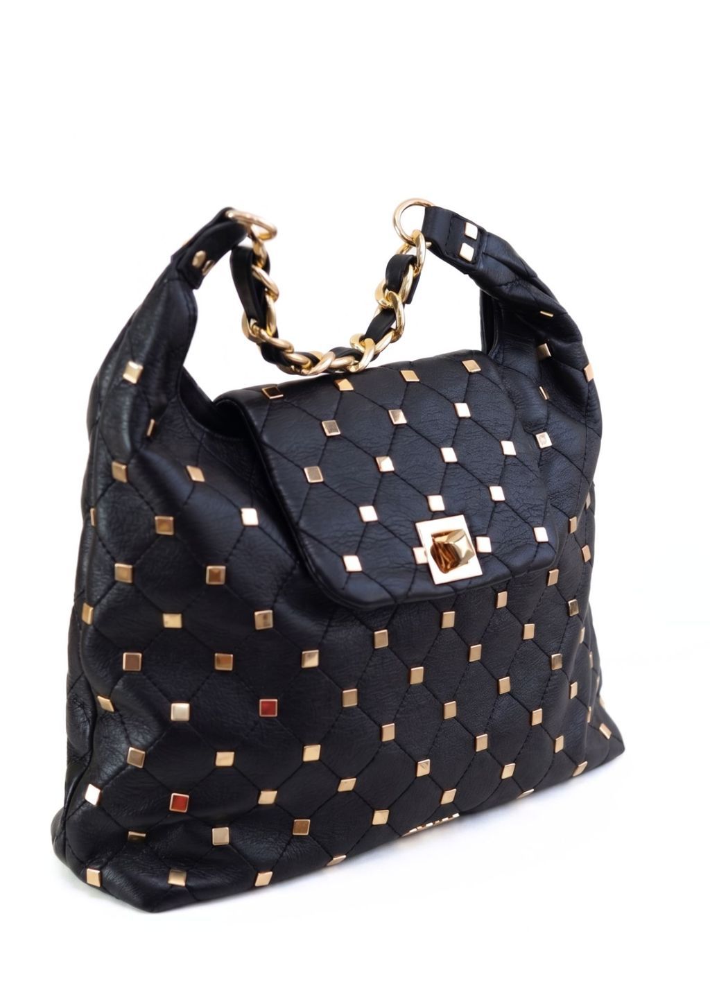 Bolso grande suave con rombos bordados Bolso saco tachuelas para mujer negro