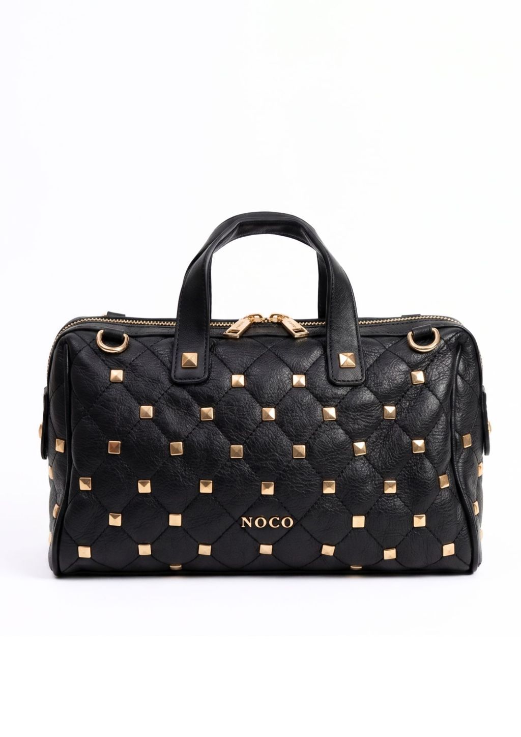 Bolso bowling tachuelas para mujer negro NOCO Bolso con doble cadena extraíble negro