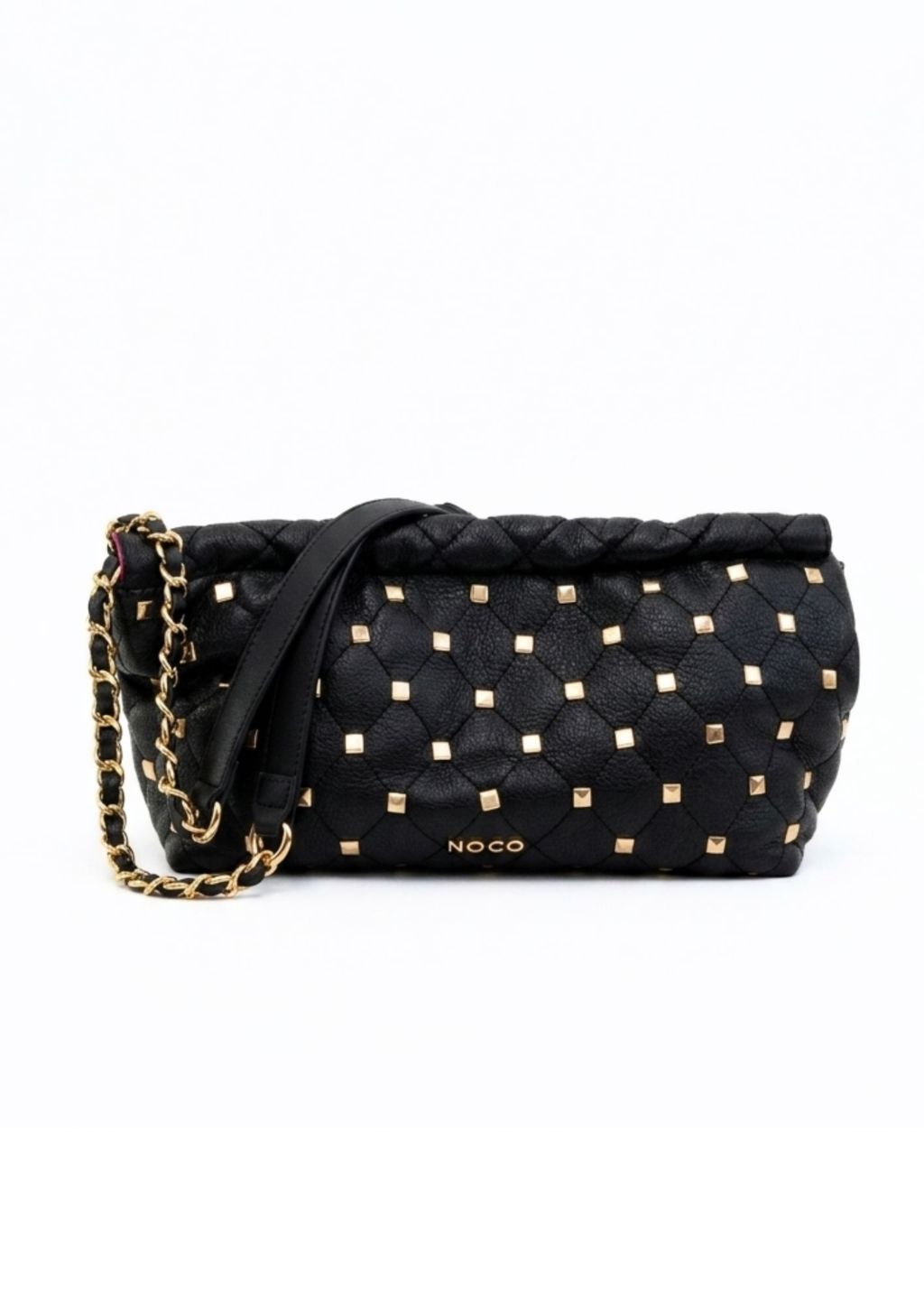 Bolso baguette tachuelas para mujer negro Vista frontal bolso baguette elegante